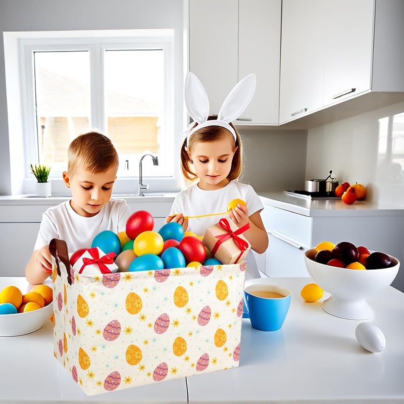 SETAMA Large Empty Easter Basket for Kid Fabric Personalized Eggs Easter Gift Basket for Boy and Girl (Golden Brown Easter Egg) - Image 5
